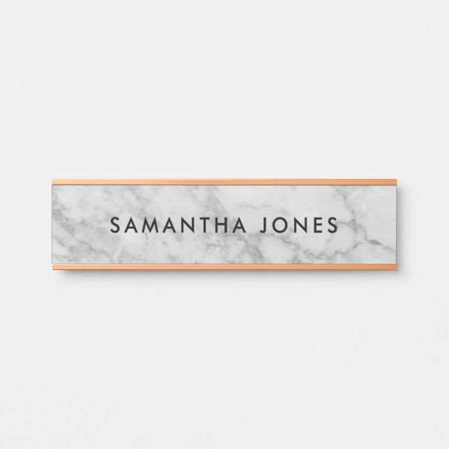 White Carrara Marble Gold Classic Personalised Doo Door Sign (Front)