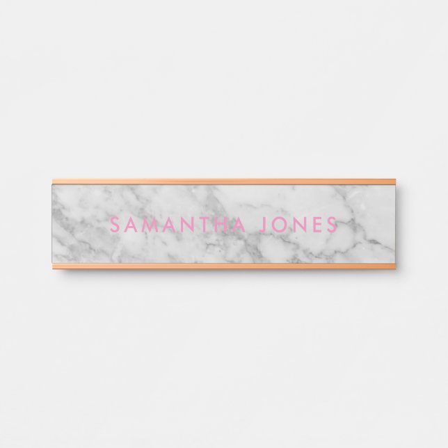 White Carrara Marble Gold Classic Personalised Door Sign (Front)