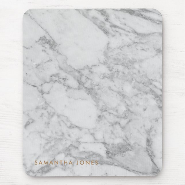 White Carrara Marble Gold Classic Personalised Mouse Mat (Front)