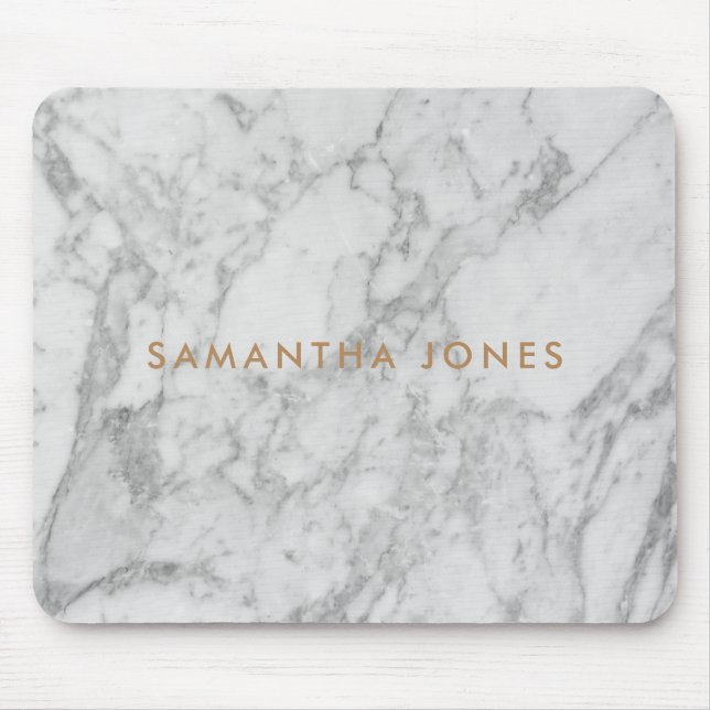 White Carrara Marble Gold Classic Personalised Mouse Mat (Front)
