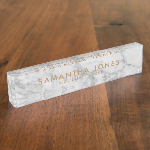 White Carrara Marble Gold Classic Personalised Nam Nameplate
