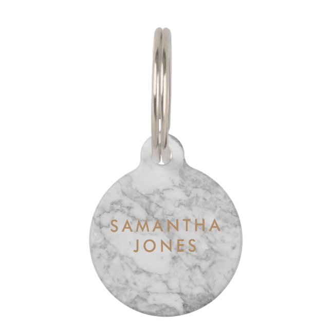 White Carrara Marble Gold Classic Personalised Pet Tag (Front)