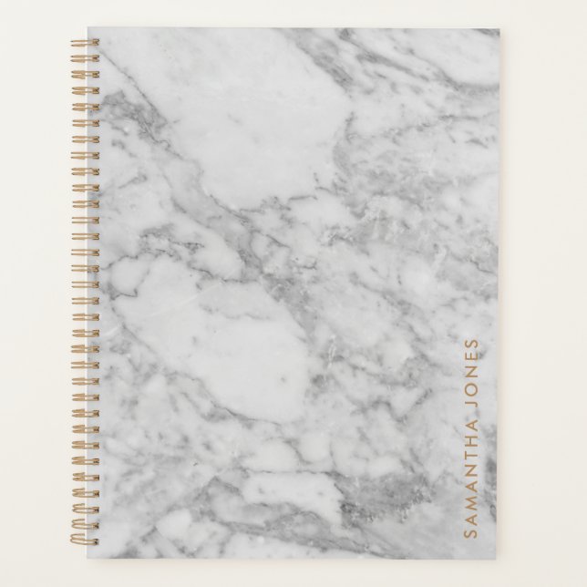 White Carrara Marble Gold Classic Personalised Planner (Front)