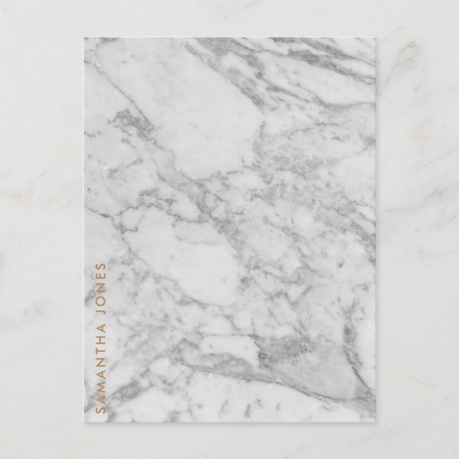 White Carrara Marble Gold Classic Personalised Postcard (Front)