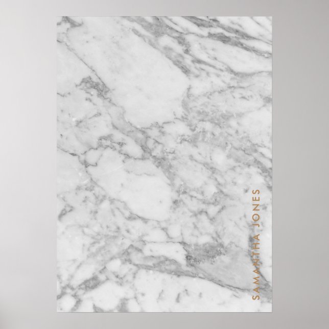 White Carrara Marble Gold Classic Personalised Poster (Front)