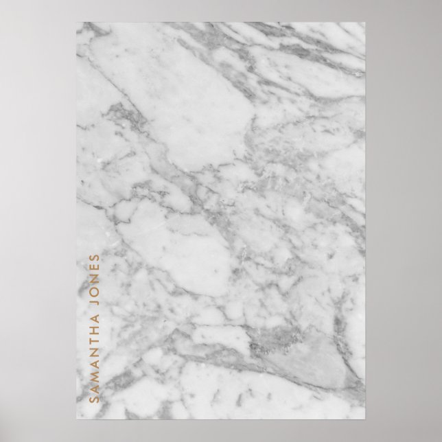 White Carrara Marble Gold Classic Personalised Poster (Front)