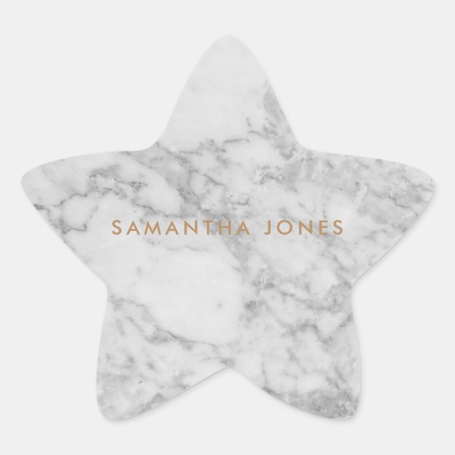 White Carrara Marble Gold Classic Personalised Star Sticker (Front)