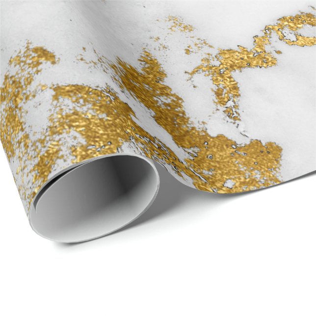 White Carrara Marble Gray Gold Glam Stone Wrapping Paper (Roll Corner)