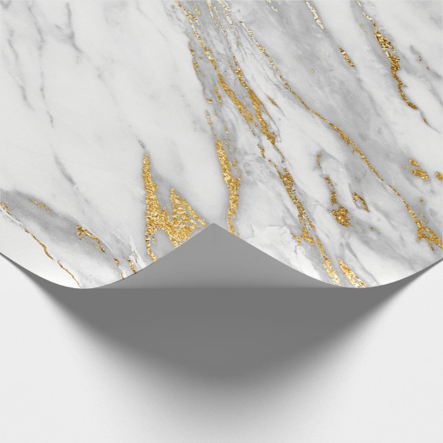 White Carrara Marble Gray Gold Stone Minimal Wrapping Paper (Corner)