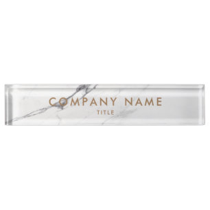 White Carrara Marble Modern Personalised Company Nameplate