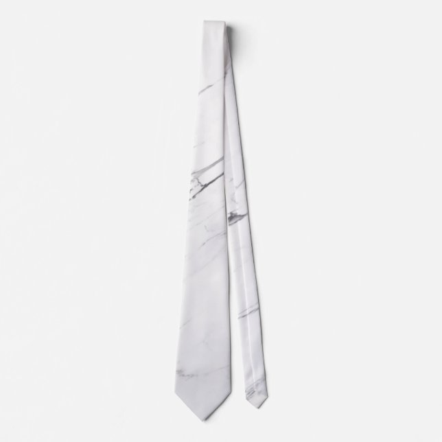 White Carrara Marble Wedding Groomsmen Tie (Front)