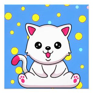 White Cartoon Cat Photo Print