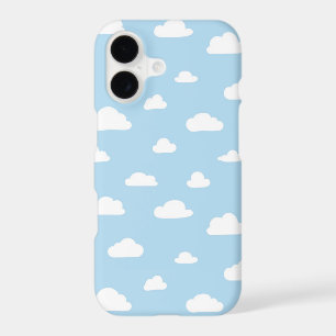 White Cartoon Clouds on Blue Background Pattern