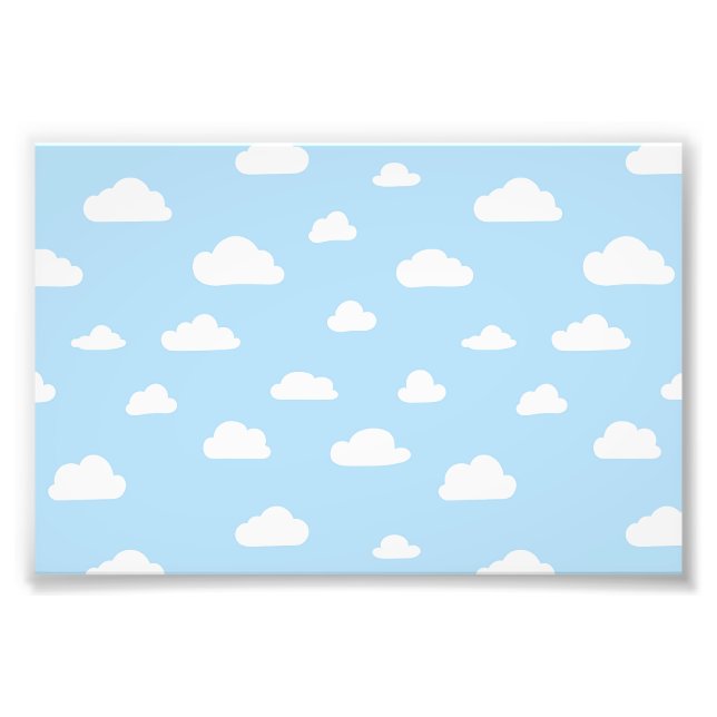 White Cartoon Clouds on Blue Background Pattern Photo Print (Front)