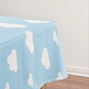 White Cartoon Clouds on Blue Background Pattern Tablecloth