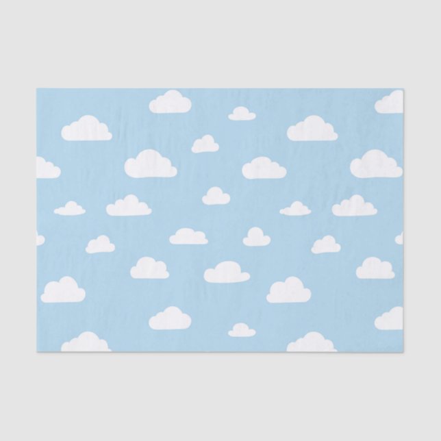 White Cartoon Clouds on Blue Background Pattern Tissue Paper (Front)