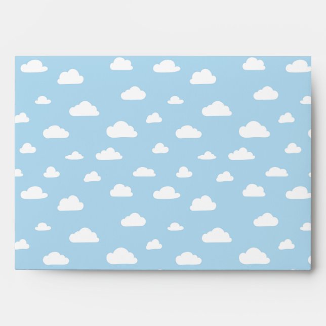 White Cartoon Clouds on Light Blue Background Patt Envelope (Front)