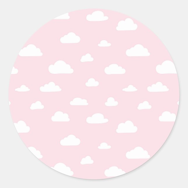 White Cartoon Clouds on Pink Background Pattern Classic Round Sticker (Front)