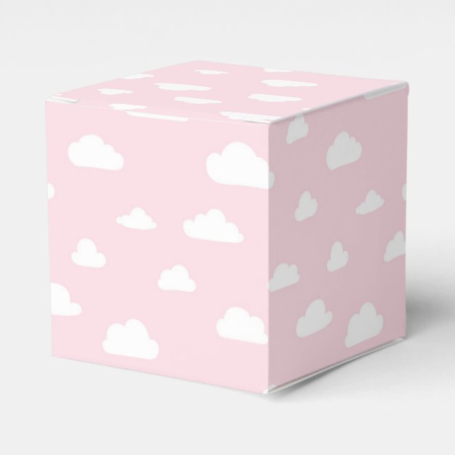 White Cartoon Clouds on Pink Background Pattern Favour Box (Front Side)