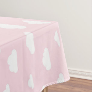White Cartoon Clouds on Pink Background Pattern Tablecloth