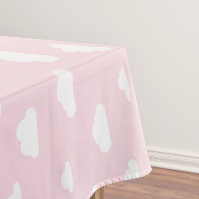 White Cartoon Clouds on Pink Background Pattern Tablecloth (In Situ)
