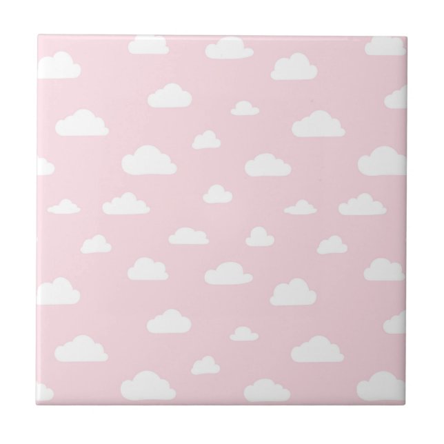 White Cartoon Clouds on Pink Background Pattern Tile (Front)
