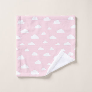 White Cartoon Clouds on Pink Background Pattern Wash Cloth