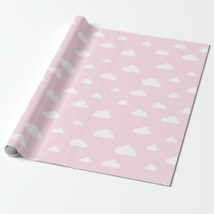 White Cartoon Clouds on Pink Background Pattern Wrapping Paper