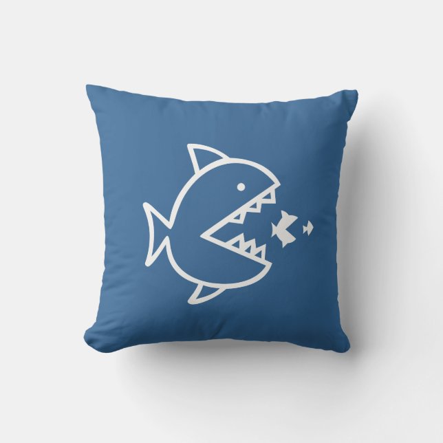 white CARTOON FISH on  blue pillow (Front)
