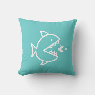 white CARTOON FISH on teal blue pillow
