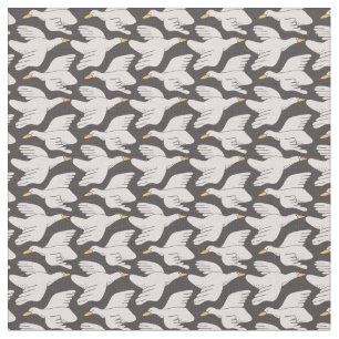 White Cartoon Goose Geometric Pattern Fabric