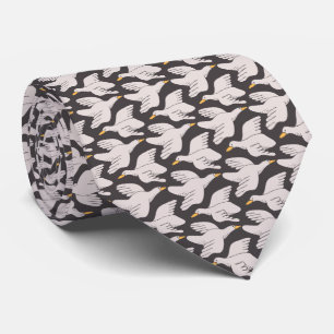 White Cartoon Goose Geometric Pattern Tie
