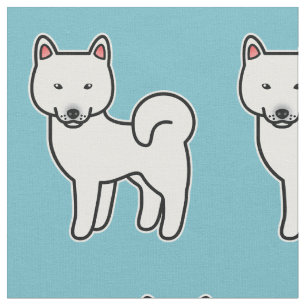 White Cartoon Shiba Inu Pattern Fabric