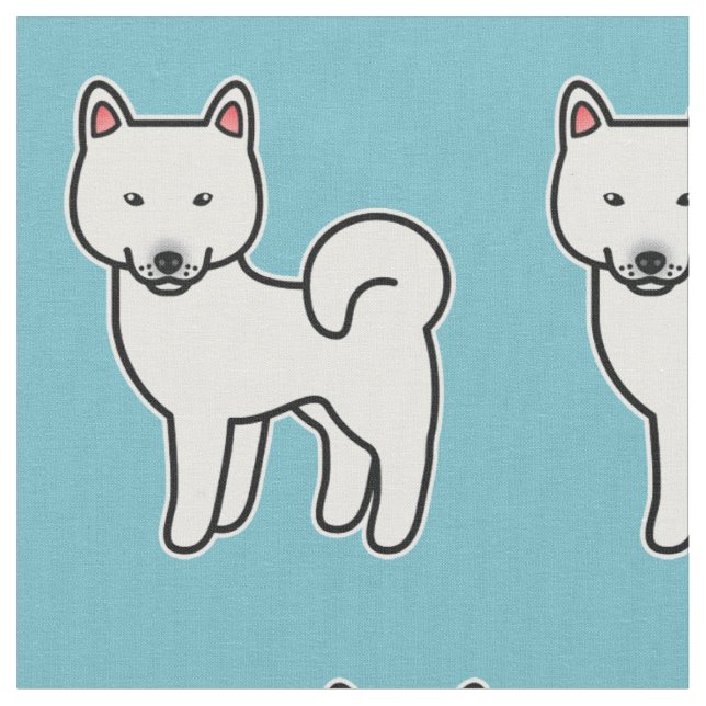 White Cartoon Shiba Inu Pattern Fabric (Close Up)