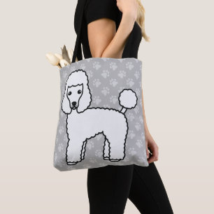 White Cartoon Toy Poodle Dog Breed Drawing Tote Bag