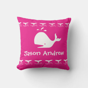 White CARTOON whale Bright pink Personalised Baby Cushion