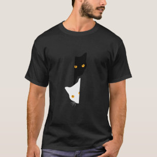 White Cat and Black Cat Peeking Out Cute Pet Owner T-Shirt
