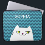 White Cat and Blue Zig Zag Monogrammed Laptop Sleeve<br><div class="desc">Zig Zag Blue with White Cartoon Cat and Monogram Laptop Sleeve. Cute,  unique cat portrait illustration,  with bold chevron pattern background. Funny lllustration and Trendy colours combination. All design elements are free for: change,  move or remove. So find your best combination!</div>