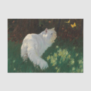 White Cat and Butterflies by Arthur Heyer Tissue Paper