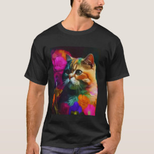 white Cat And Flowers, Cat Lover, Womens Cat, Flor T-Shirt