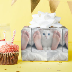 White Cat and Human Feet Under a Duvet Wrapping Paper