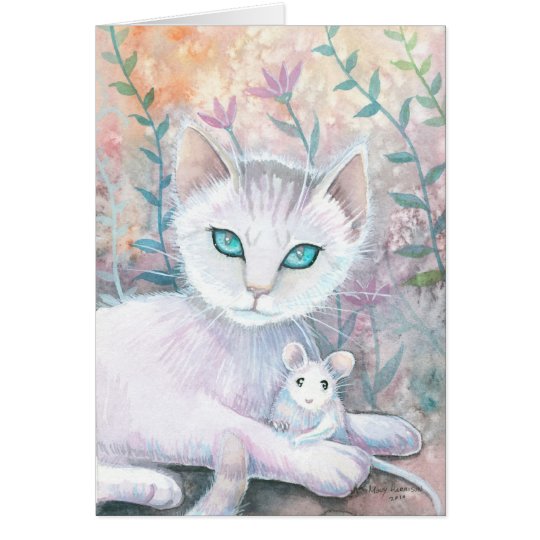 White Cat and Mouse Card