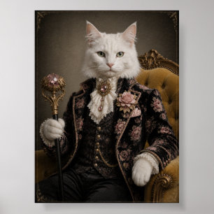 White Cat Aristocrat Portrait Print, Victorian Cat Poster