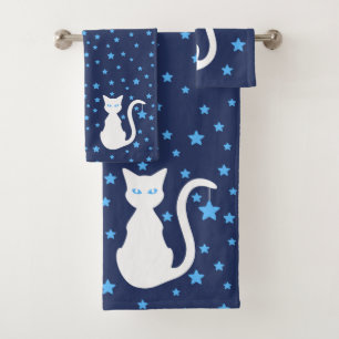 White Cat Bath Towel Set