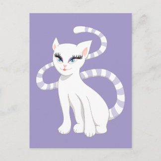 White Cat Beautiful Cartoon Postcard