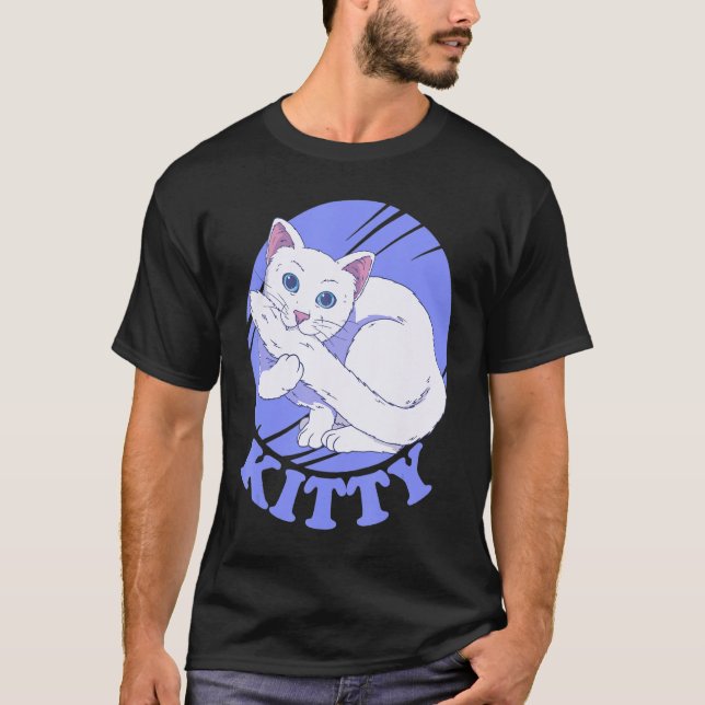 White cat bitting tail T-Shirt (Front)