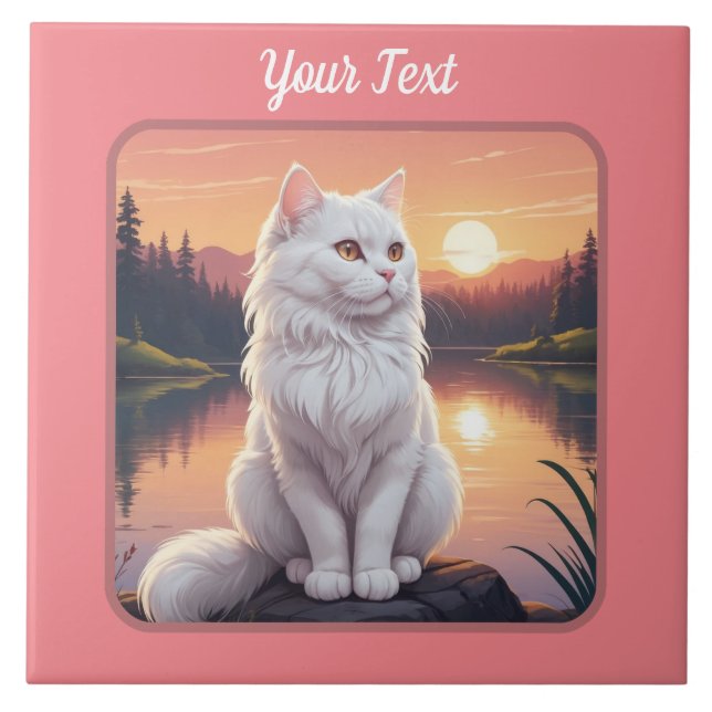 White Cat by Lake Tile (Front)
