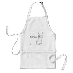 White Cat cartoon drawing scratching and tearing t Standard Apron