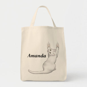 White Cat cartoon drawing scratching and tearing t Tote Bag