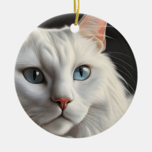 White Cat Ceramic Tree Decoration